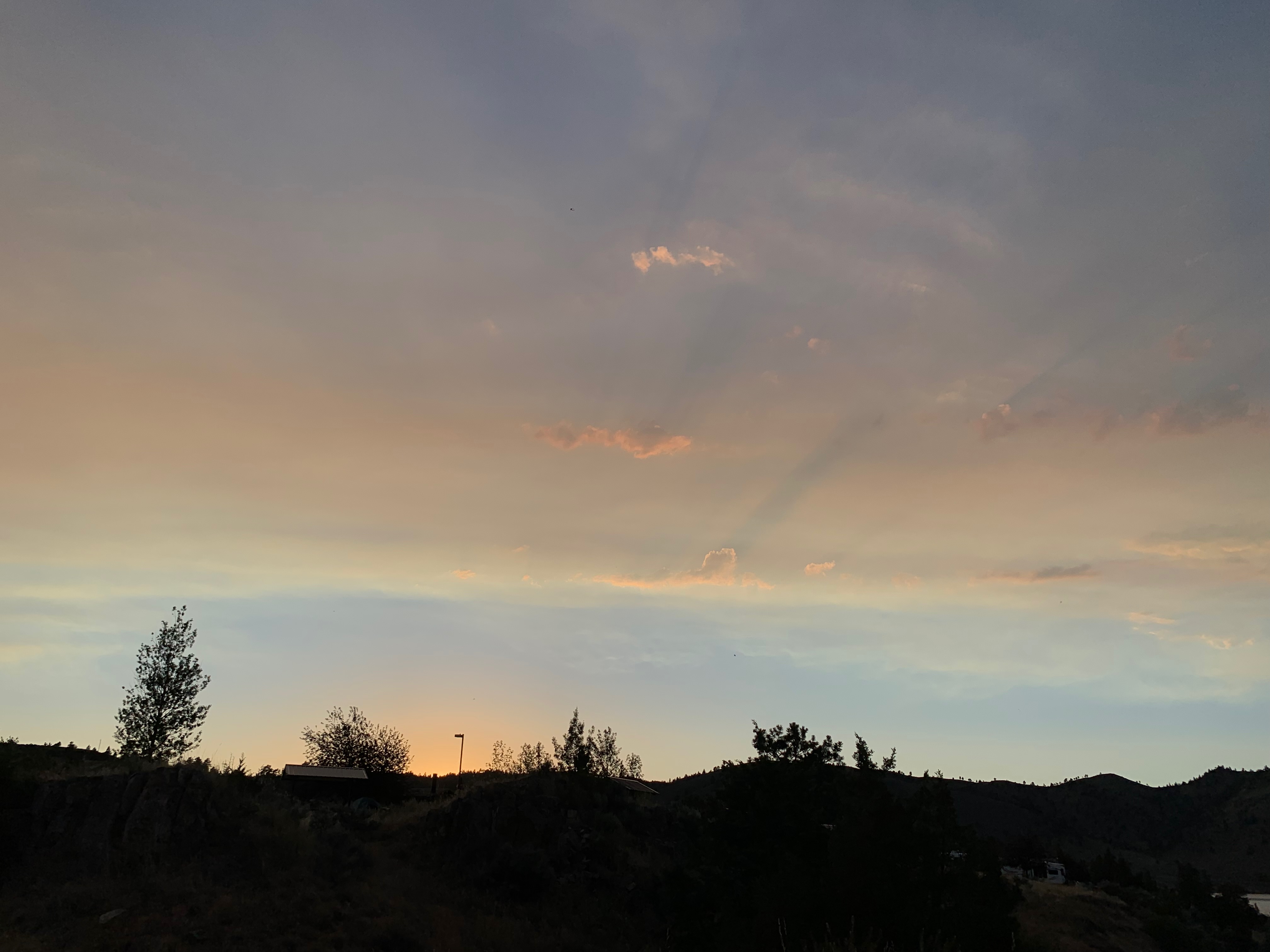 A silohette of a treeline against a dark sunset